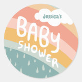 Sticker Rond BABY SHOWER Cute Nuages Rainbow Pluie Custom (Devant)