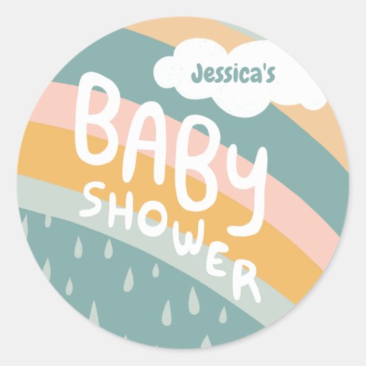 Sticker Rond BABY SHOWER Cute Nuages Rainbow Pluie Custom (Devant)