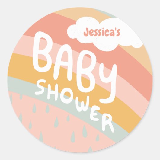 Sticker Rond BABY SHOWER Cute Nuages Rainbow Pluie Custom (Devant)