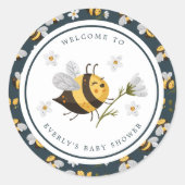 Sticker Rond Baby shower d'abeilles à fleur marguerite (Devant)