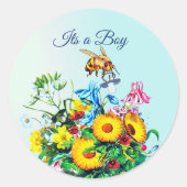 Sticker Rond Baby shower d'abeilles Blue Floral Pacifier (Devant)