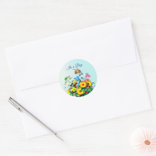 Sticker Rond Baby shower d'abeilles Blue Floral Pacifier (Enveloppe)