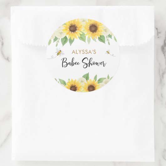 Sticker Rond Baby shower d'abeilles de tournesol (Sac)