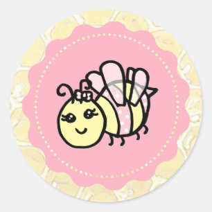 Sticker Rond Baby shower d'abeilles miel de fille mignonne