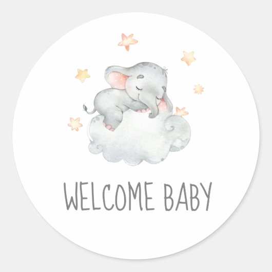 Sticker Rond Baby shower d'accueil de la petite fille éléphante (Devant)