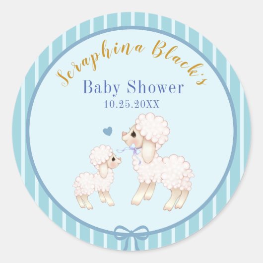 Sticker Rond Baby shower d'agneau de garçon bleu doux (Devant)