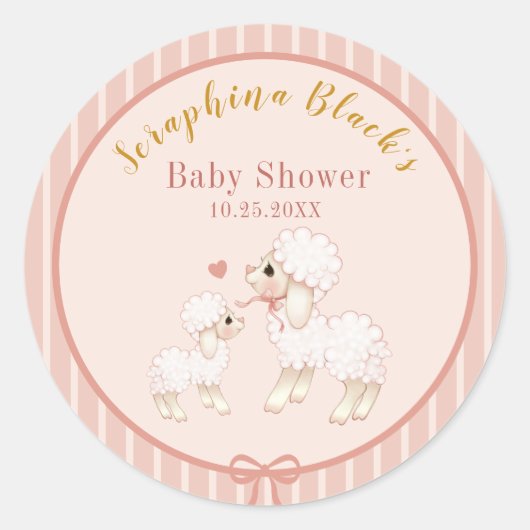 Sticker Rond Baby shower d'agneau rose doux (Devant)