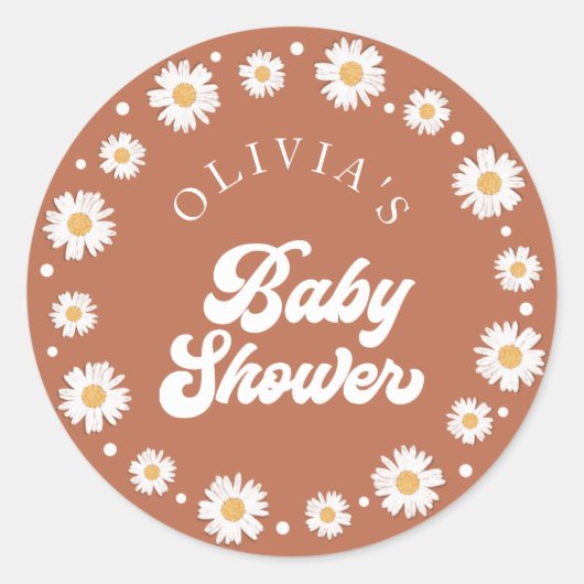 Sticker Rond Baby shower Daisy Retro (Devant)