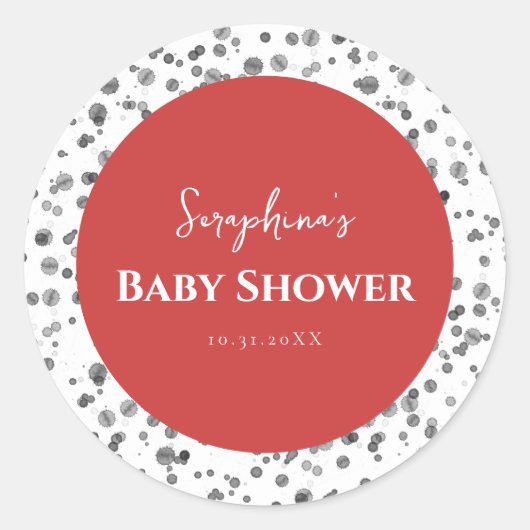 Sticker Rond Baby shower dalmate rouge mignon (Devant)
