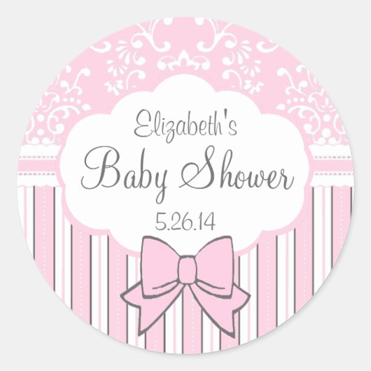 Sticker Rond Baby shower Damas rose et blanc (Devant)