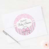 Sticker Rond Baby shower Damas rose et blanc (Enveloppe)