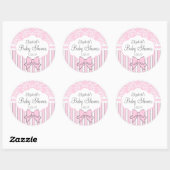 Sticker Rond Baby shower Damas rose et blanc (Feuille)