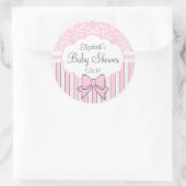 Sticker Rond Baby shower Damas rose et blanc (Sac)