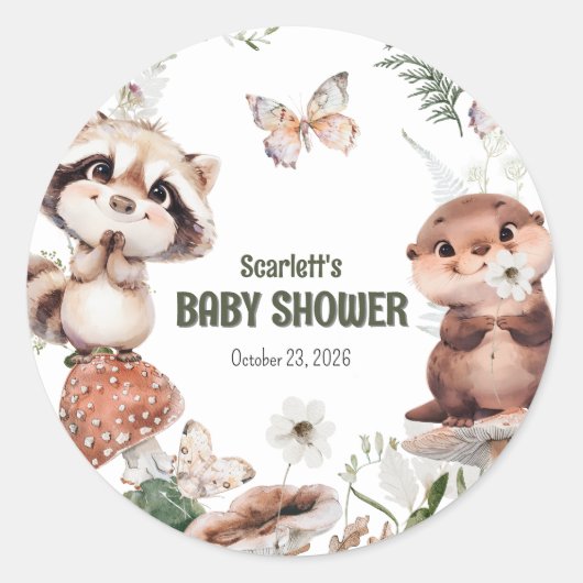 Sticker Rond Baby shower d'amis du bois mignon (Devant)