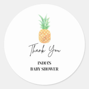Sticker Rond Baby shower d'ananas aquarelle