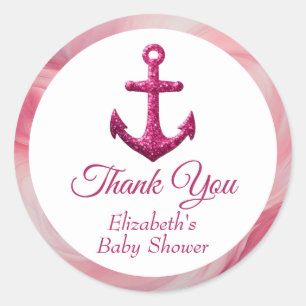 Sticker Rond Baby shower d'Ancre à étincelle rose marine