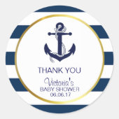 Sticker Rond Baby shower d'Ancre Bleu de la marine nautique (Devant)
