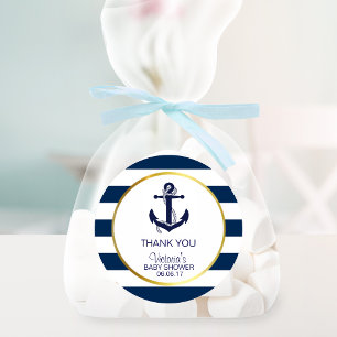 Sticker Rond Baby shower d'Ancre Bleu de la marine nautique