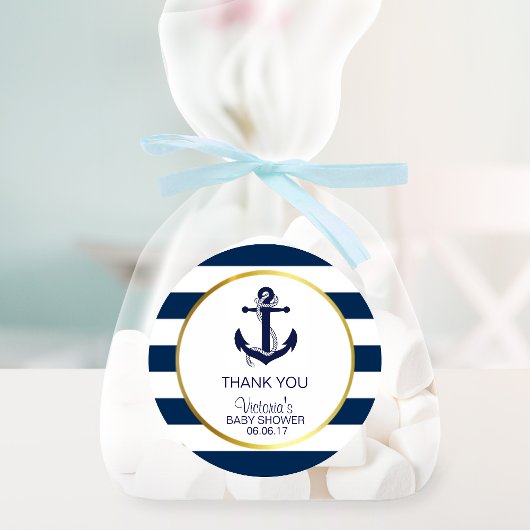 Sticker Rond Baby shower d'Ancre Bleu de la marine nautique