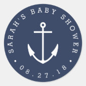 Sticker Rond Baby shower d'Ancre marine et blanche (Devant)