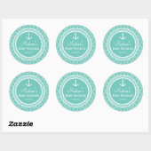 Sticker Rond Baby shower d'Ancres nautiques Aqua Turquoise Retr (Feuille)