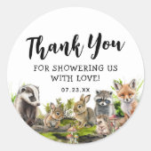 Sticker Rond Baby shower d'animaux de bois mignons (Devant)