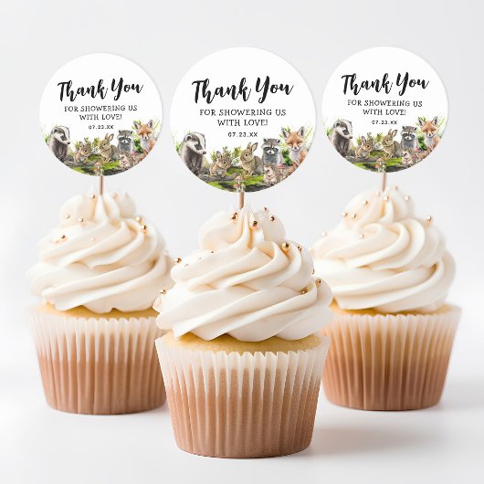 Sticker Rond Baby shower d'animaux de bois mignons