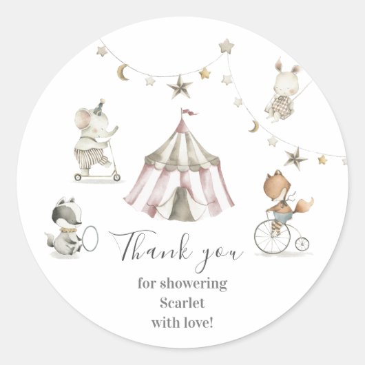 Sticker Rond Baby shower d'animaux de cirque mignons (Devant)