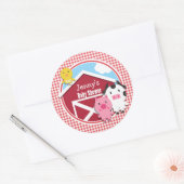 Sticker Rond Baby shower d'animaux de ferme; En vichy rouge et (Enveloppe)