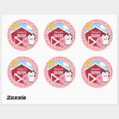 Sticker Rond Baby shower d'animaux de ferme; En vichy rouge et (Feuille)