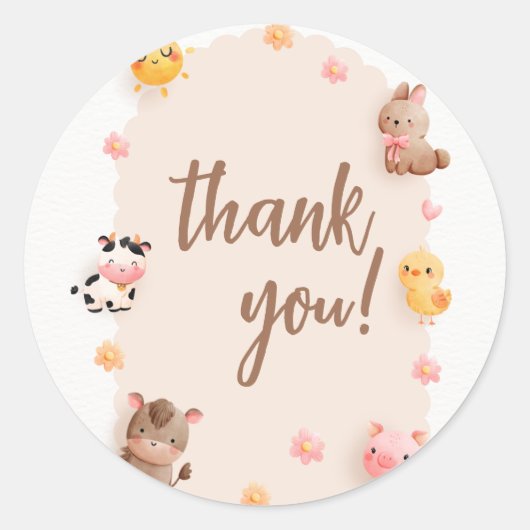Sticker Rond Baby shower d'animaux de ferme Merci (Devant)