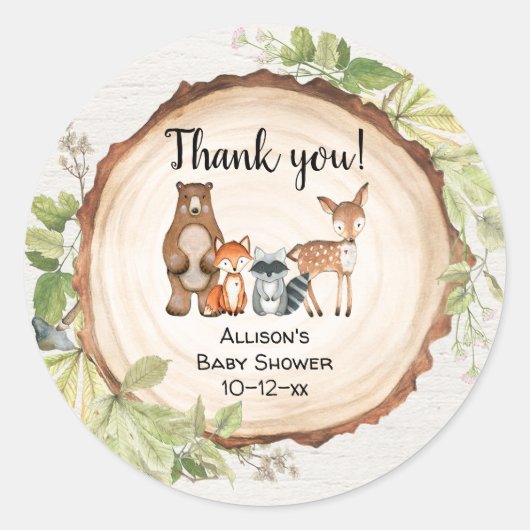 Sticker Rond Baby shower d'animaux rustiques (Devant)