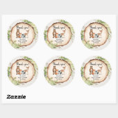Sticker Rond Baby shower d'animaux rustiques (Feuille)