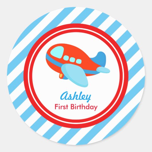 Sticker Rond Baby shower d'anniversaire de l'avion (Devant)