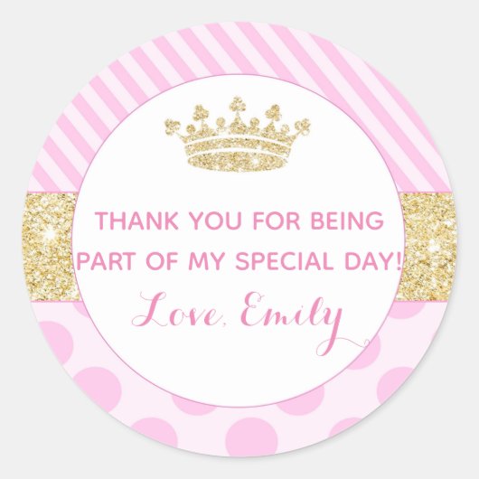 Sticker Rond Baby shower d'anniversaire de princesse cadeau fav (Devant)