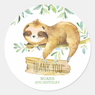 Sticker Rond Baby shower d'anniversaire de Sloth Green