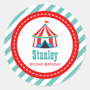 Sticker Rond Baby shower d'anniversaire du carnaval d'Aqua blue