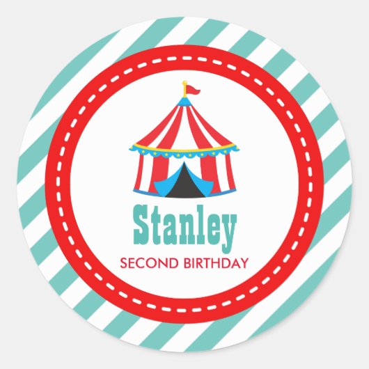 Sticker Rond Baby shower d'anniversaire du carnaval d'Aqua blue (Devant)