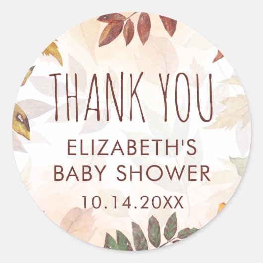 Sticker Rond Baby shower d'aquarelle automne-feuillage (Devant)