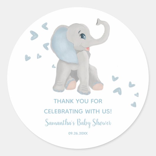 Sticker Rond Baby shower d'aquarelle bleu bleu doux Eléphant Fa (Devant)