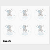 Sticker Rond Baby shower d'aquarelle bleu bleu doux Eléphant Fa (Feuille)