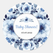 Sticker Rond Baby shower d'aquarelle bleu clair doux (Devant)