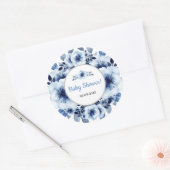 Sticker Rond Baby shower d'aquarelle bleu clair doux (Enveloppe)