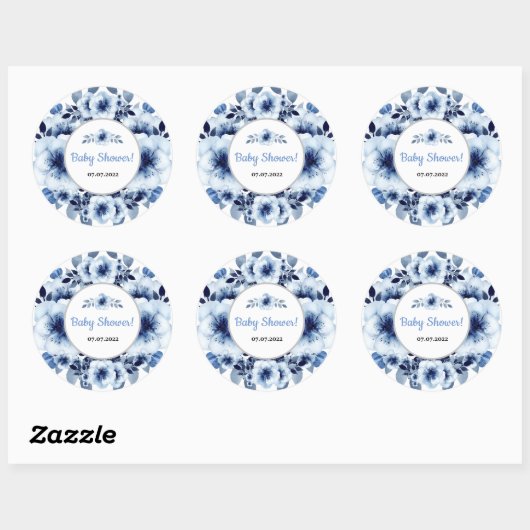 Sticker Rond Baby shower d'aquarelle bleu clair doux (Feuille)