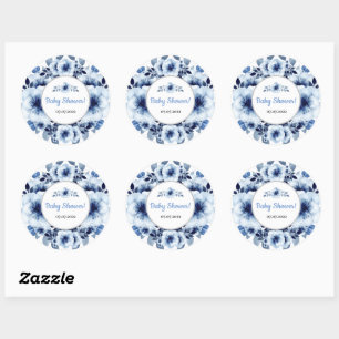 Sticker Rond Baby shower d'aquarelle bleu clair doux