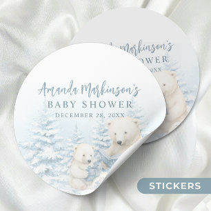 Sticker Rond Baby shower d'aquarelle bleu d'ours polaire d'hive