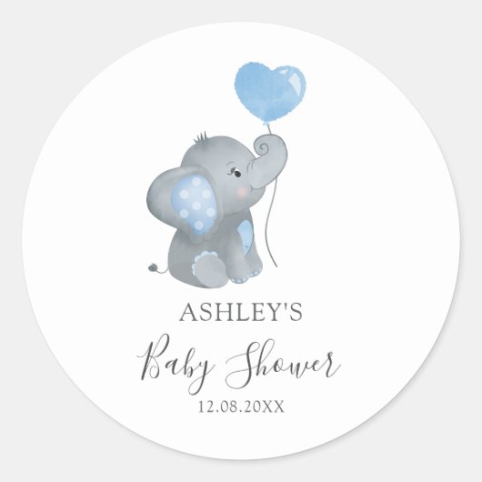 Sticker Rond Baby shower d'aquarelle bleu petit éléphant (Devant)