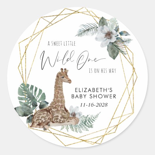 Sticker Rond Baby shower d'aquarelle Boho Giraffe (Devant)