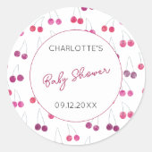 Sticker Rond Baby shower d'aquarelle cerise personnalisé (Devant)