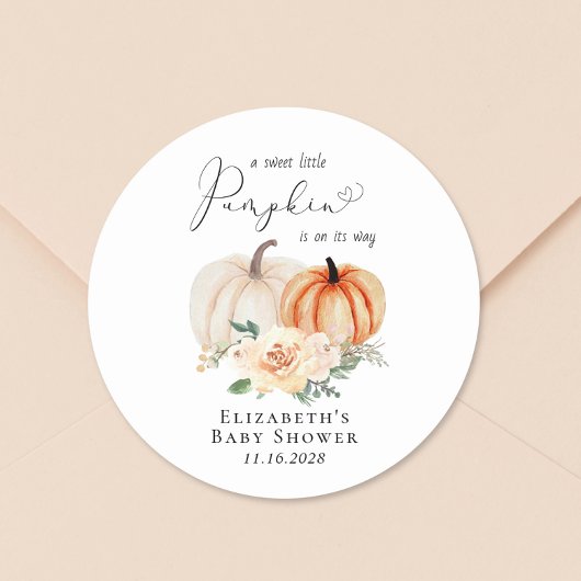 Sticker Rond Baby shower d'aquarelle citrouille
